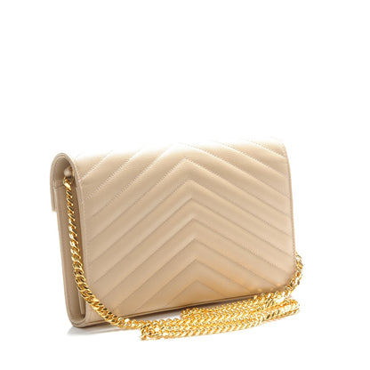 Saint Laurent Grain De Poudre Matelasse Chevron Monogram Chain Wallet Nude Powder 3 of 8