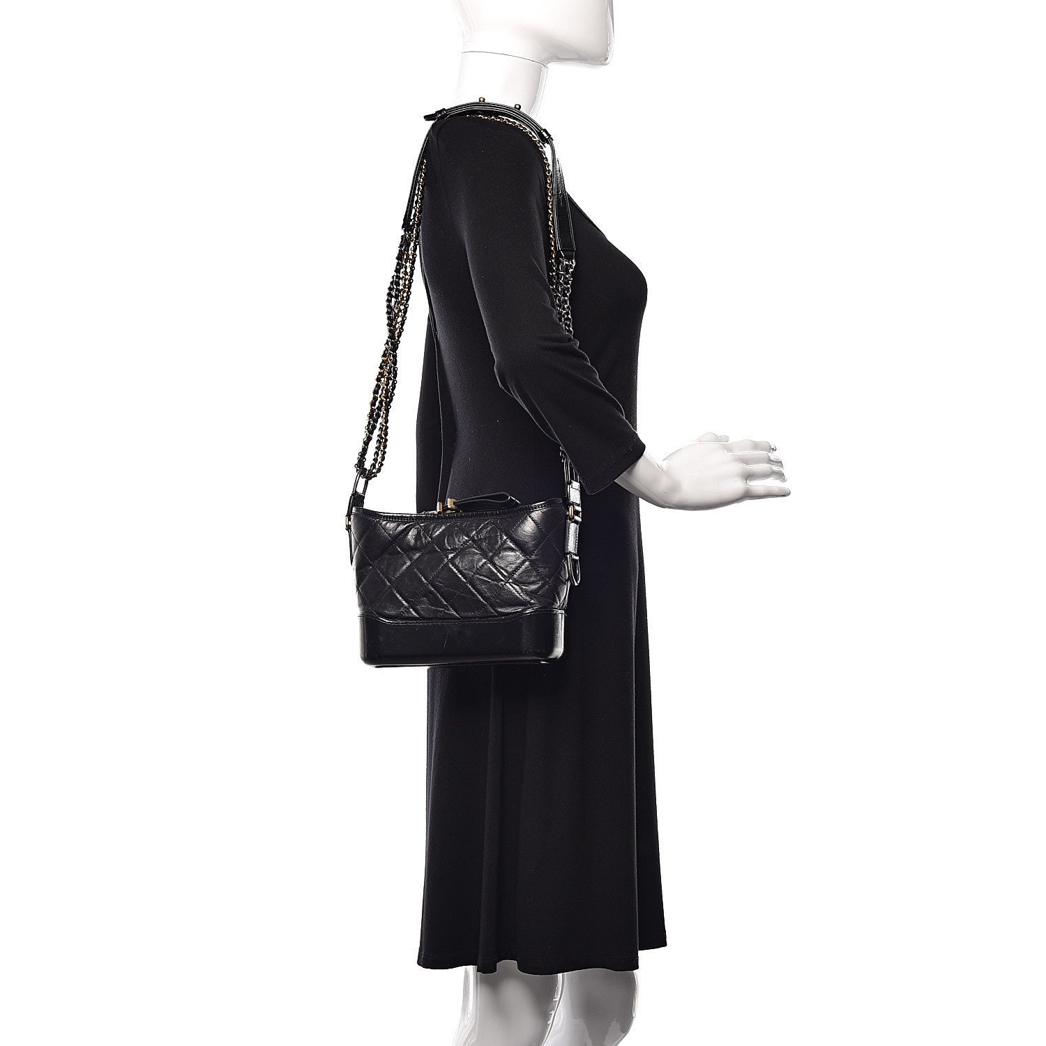 Chanel Aged Calfskin Quilted Small Gabrielle Hobo Black 2 of 14