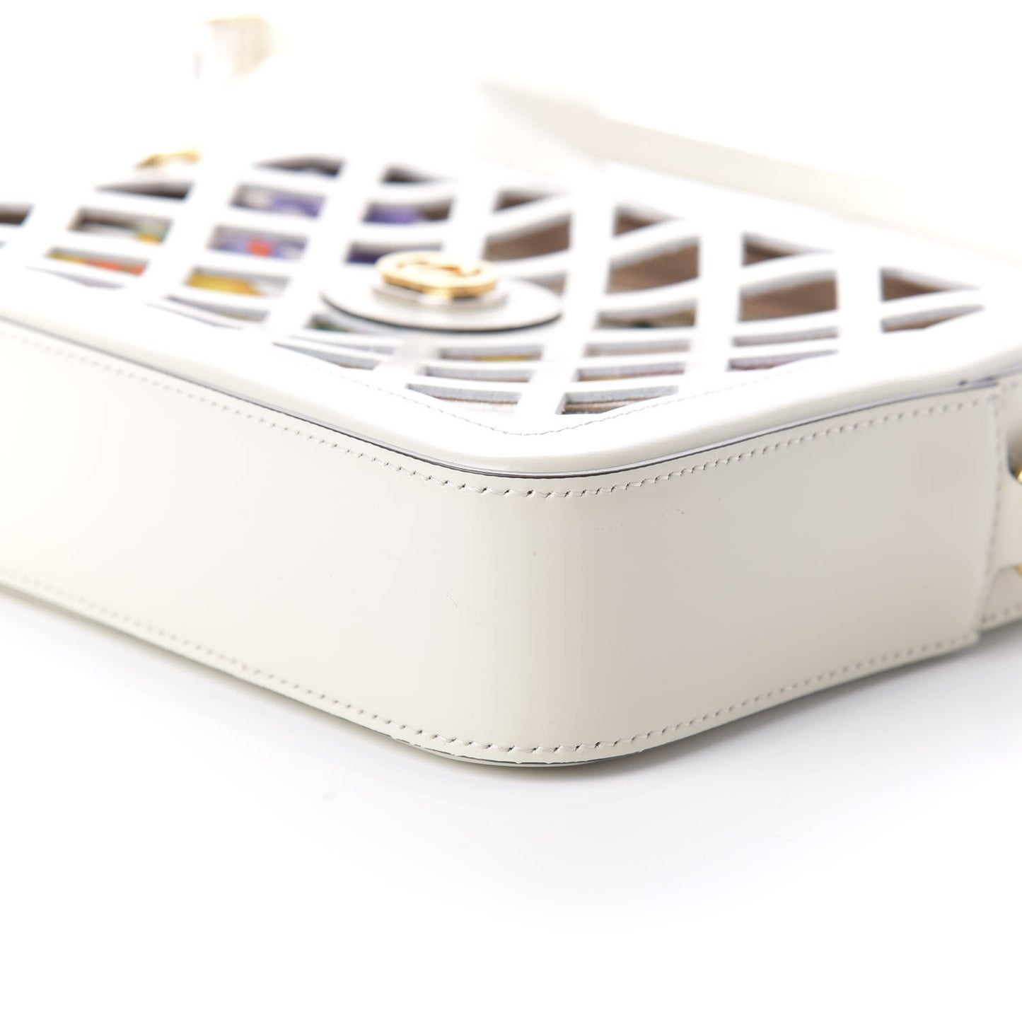 Canvas Calfskin Flora Infinity Cutout Shoulder Bag White Multicolor