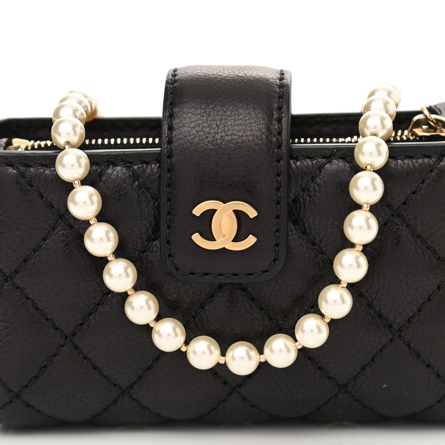 Calfskin Quilted Pearl Chain Love Symbols Mini Bag Black