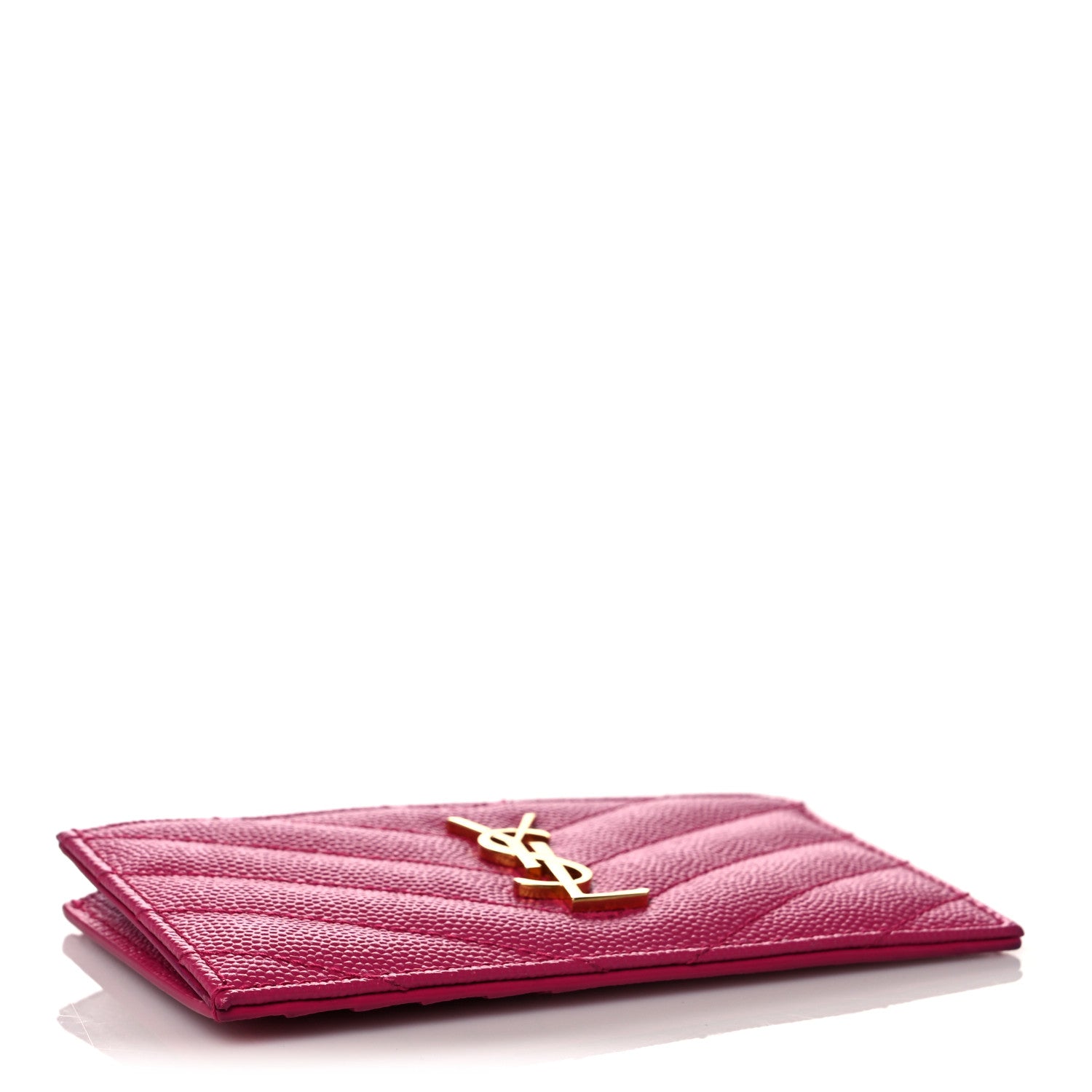 Saint Laurent Grain De Poudre Matelasse Chevron Monogram Fragments Zippered Card Case Fresh Fuxia 4 of 8