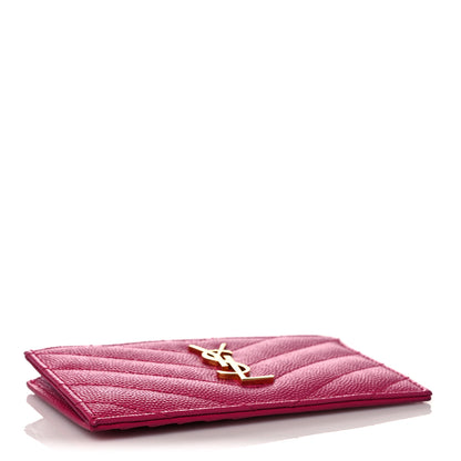 Saint Laurent Grain De Poudre Matelasse Chevron Monogram Fragments Zippered Card Case Fresh Fuxia 4 of 8