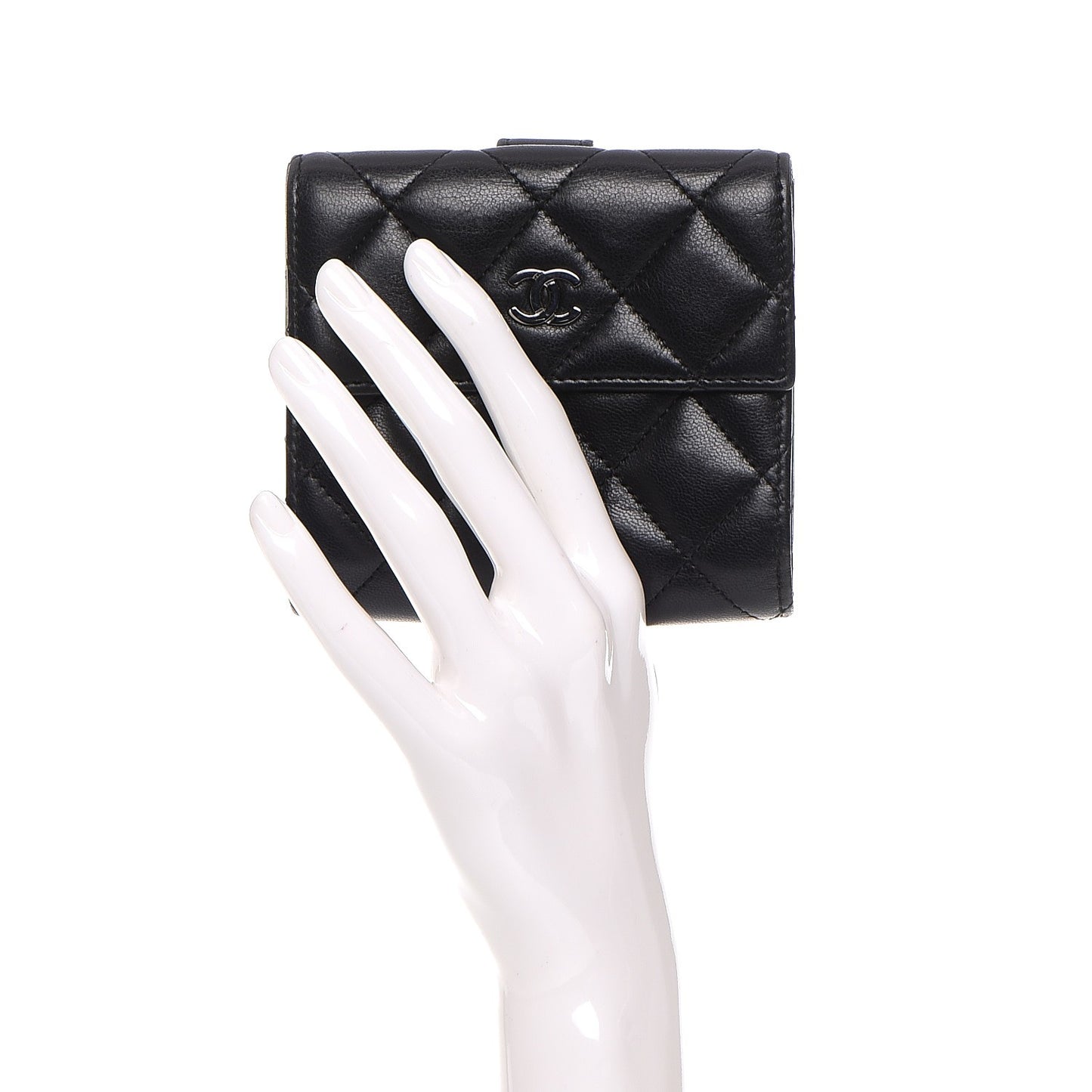 Lambskin Quilted Compact French Flap Wallet Black