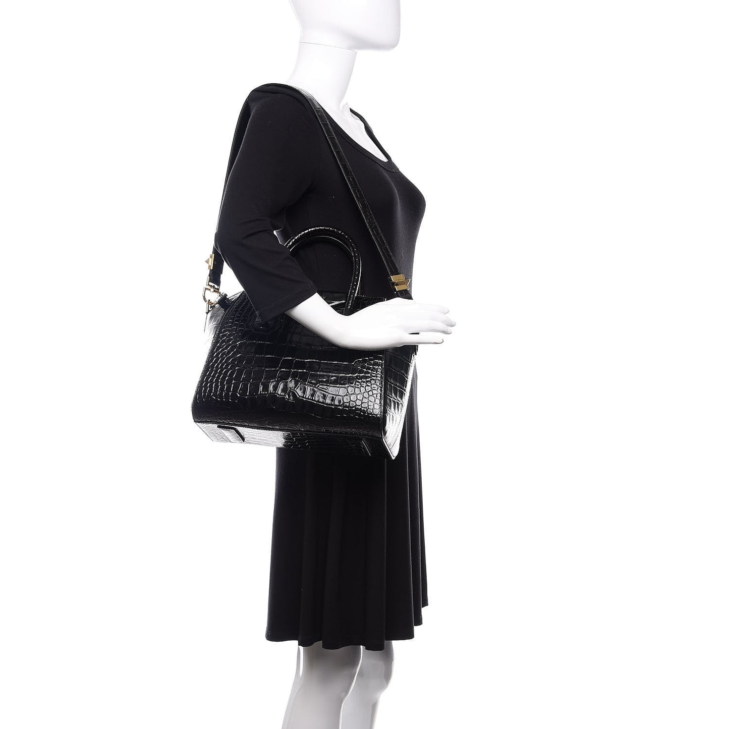 Calfskin Crocodile Embossed Small Antigona Black