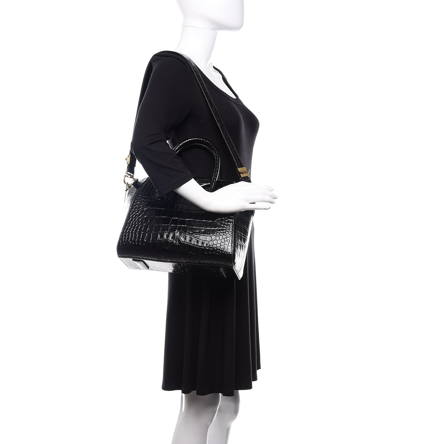 Givenchy Calfskin Crocodile Embossed Small Antigona Black 2 of 10