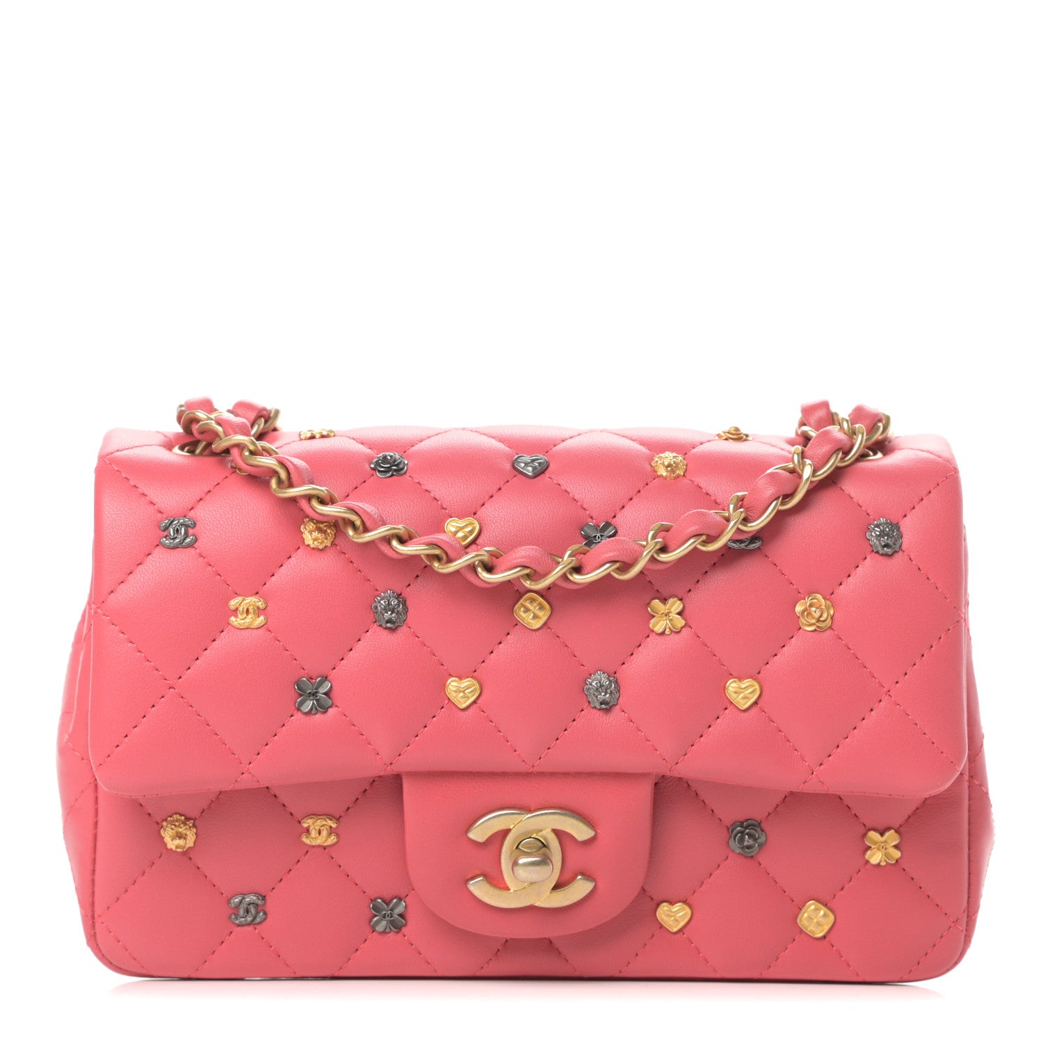 Chanel Lambskin Quilted Studded Mini Rectangular Flap Pink 1 of 11