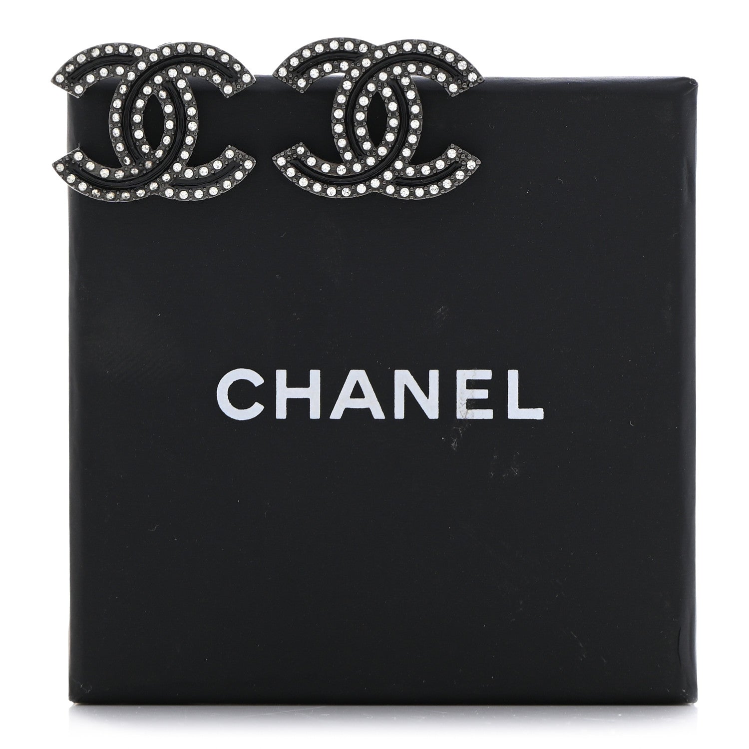 Chanel Enamel Crystal CC Earrings Black Silver 5 of 5
