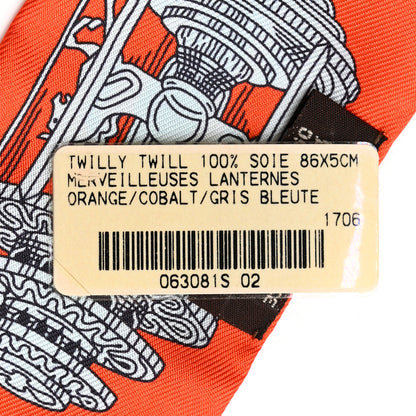 Hermes Silk Merveilleuses Lanternes Twilly Orange Cobalt Gris Bleuete Orange Cobalt Gris Bleuete 3 of 5