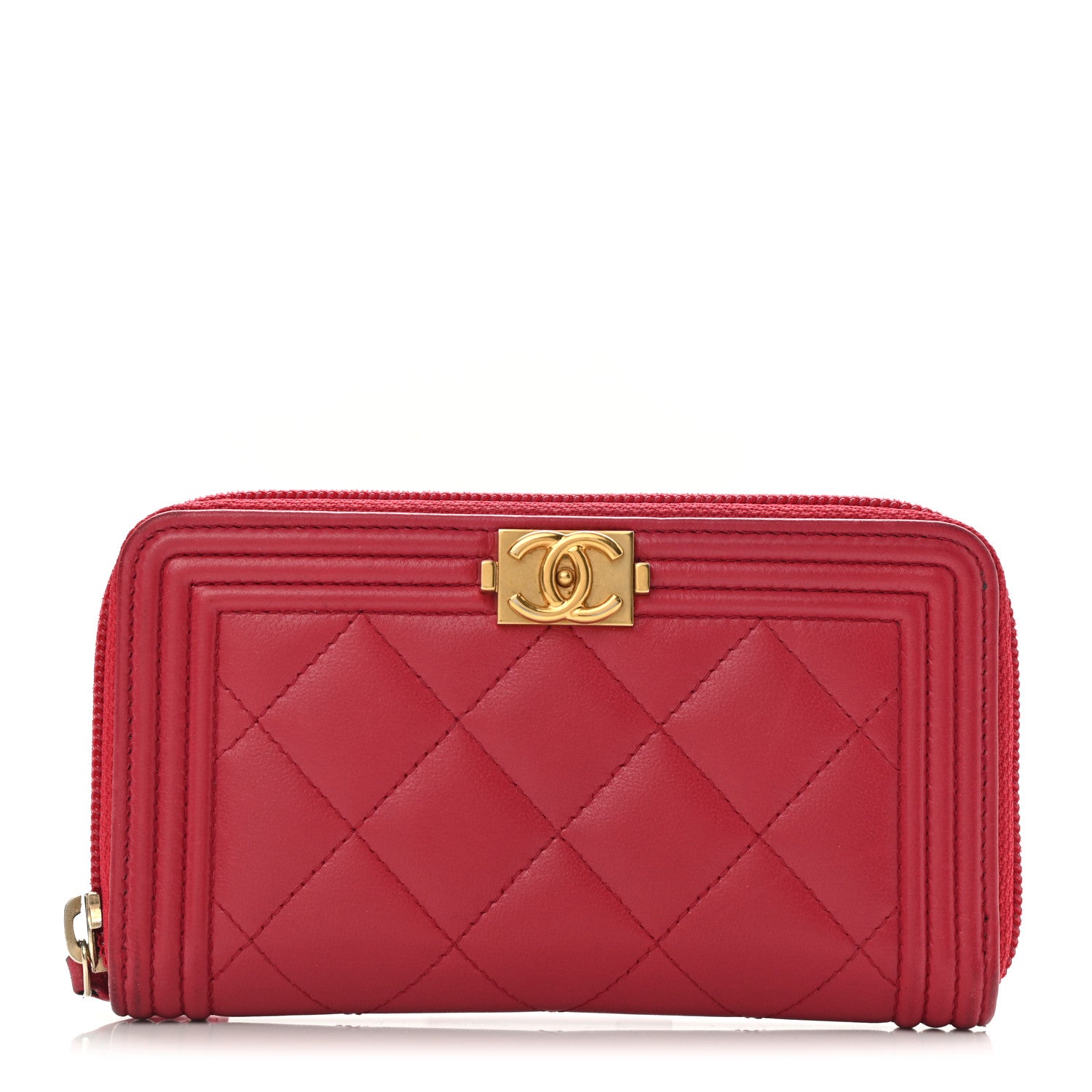 Chanel Lambskin Quilted Small Boy Zip Around Wallet Red 1 of 9