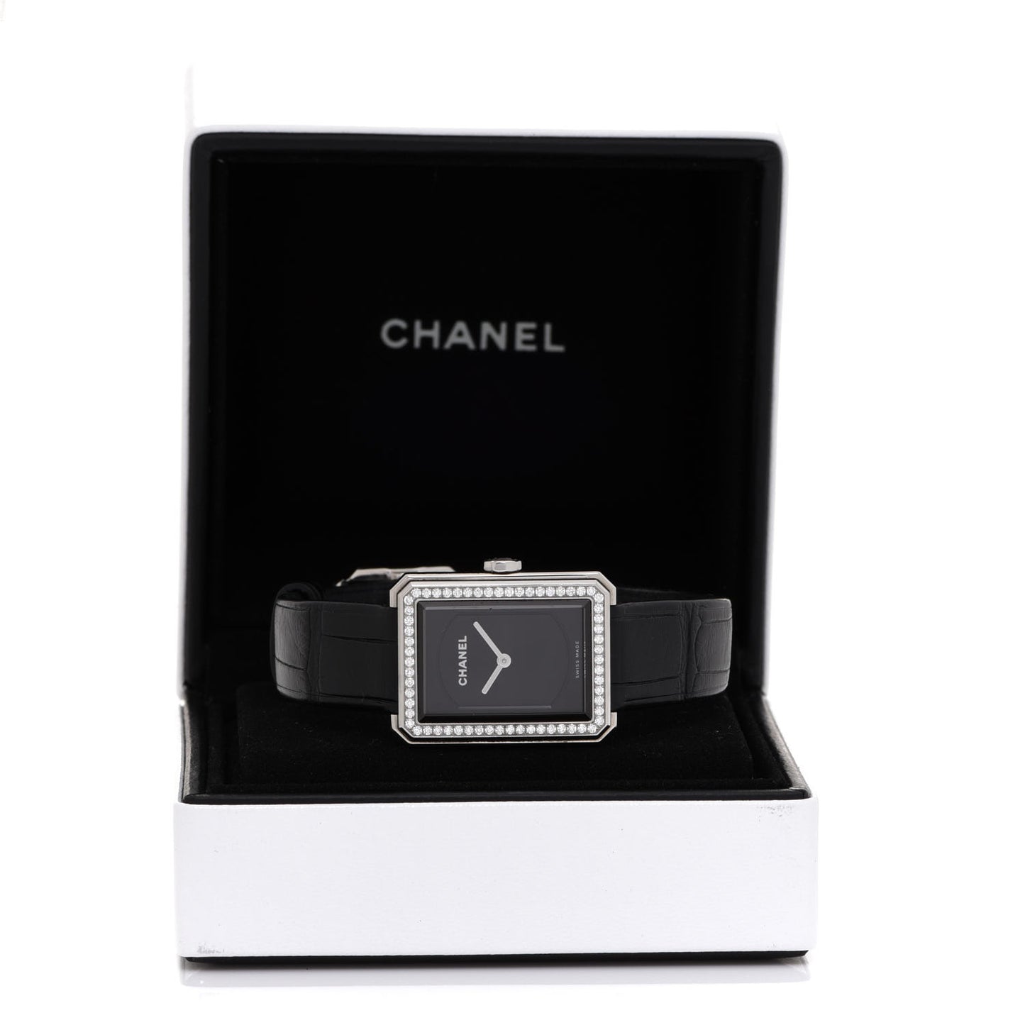 Stainless Steel Alligator Diamond Bezel 21mm Boy-Friend Quartz Watch Black