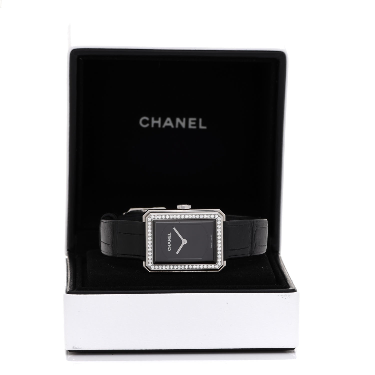 Chanel Stainless Steel Alligator Diamond Bezel 21mm Boy-Friend Quartz Watch Black 5 of 5