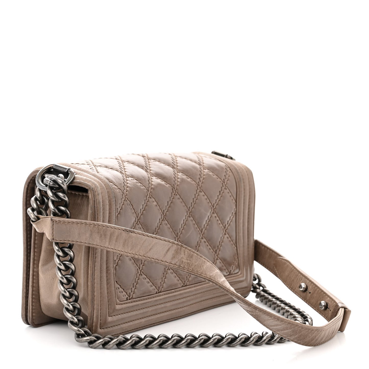 Calfskin Quilted Double Stitch Medium Boy Flap Brown