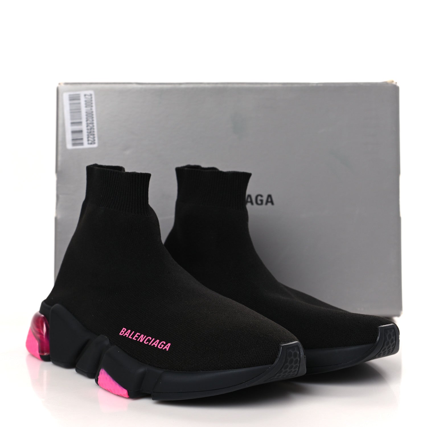 Balenciaga Neoprene Knit Womens Speed Clear Sole Sneakers 39 Black Pink Fluo 7 of 7