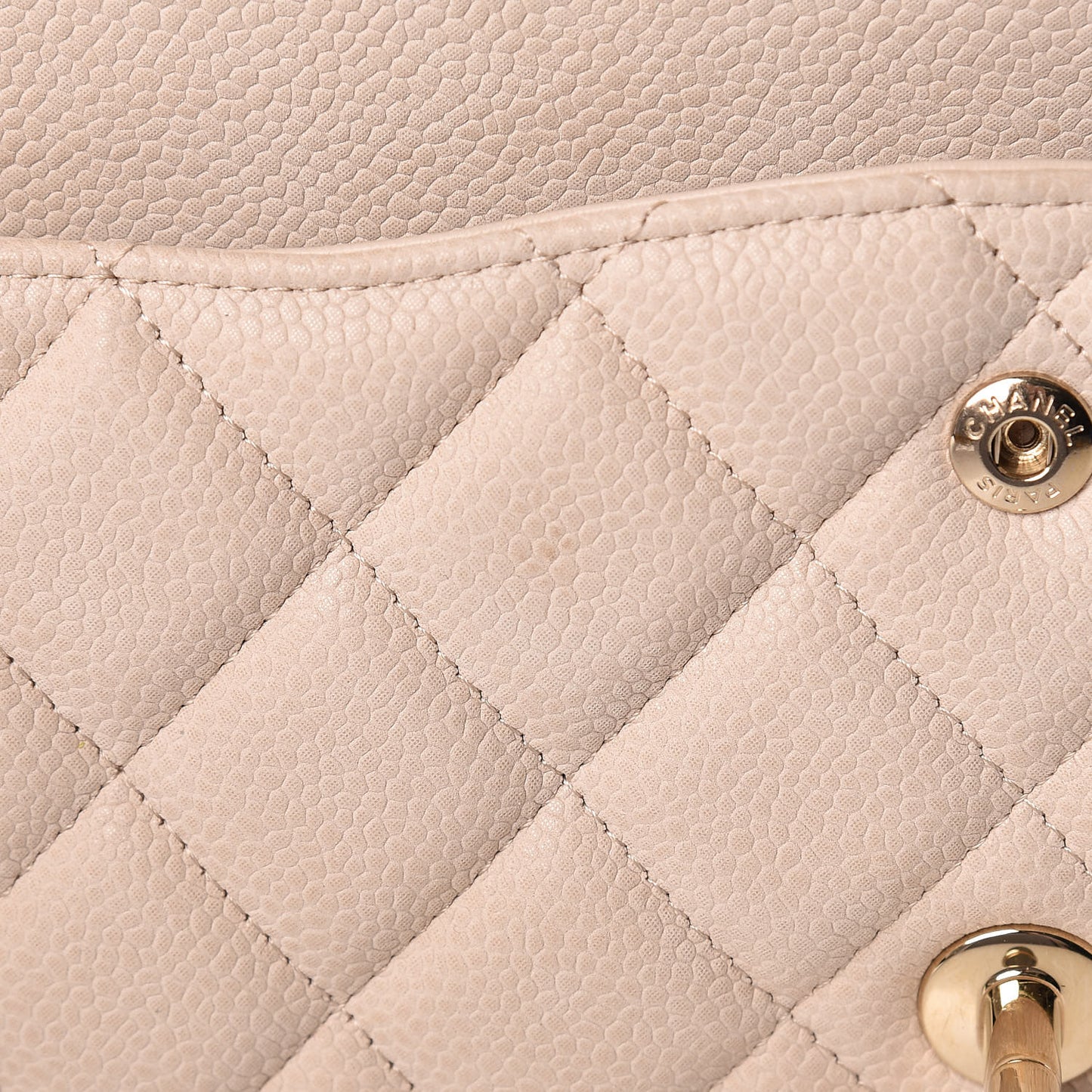Iridescent Caviar Quilted Jumbo Double Flap Beige