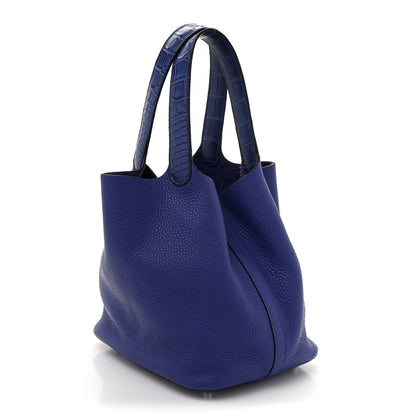 Hermes Taurillon Clemence Matte Alligator Picotin Lock Touch 22 MM Bleu Electrique 3 of 12