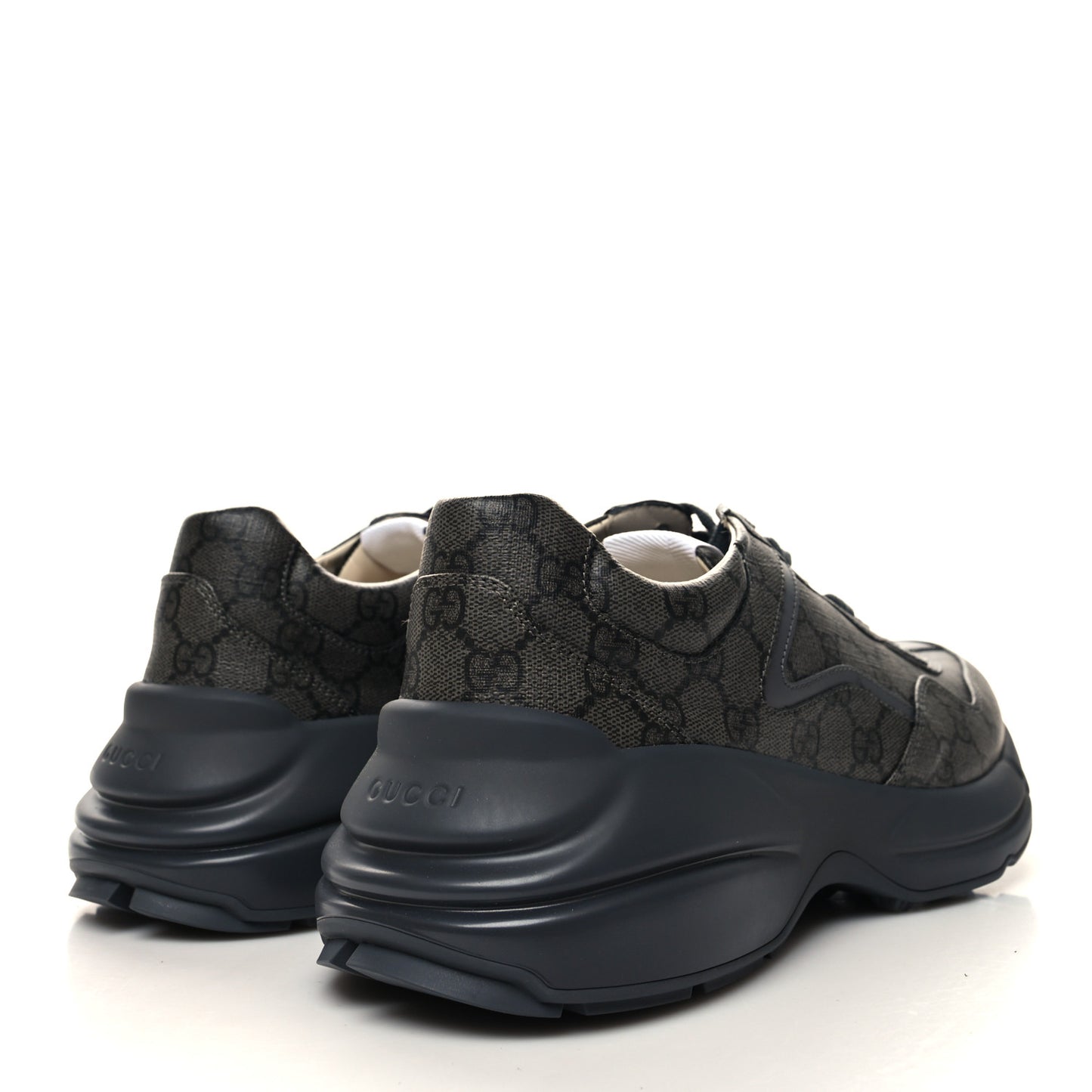 GG Supreme Monogram Apollo Calfskin Mens Rhyton Sneakers 10 Grey Black Graphite Grey