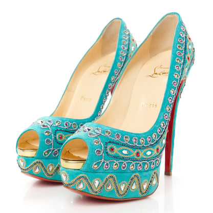 Christian Louboutin Crystal Suede Bollywoody 150 Pumps 39 Turquoise 3 of 8