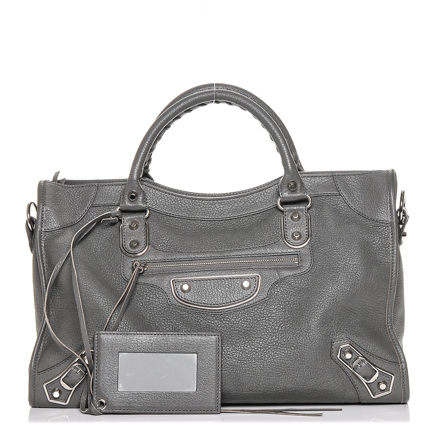 Chevre Silver Metallic Edge Hardware City Gris Acier
