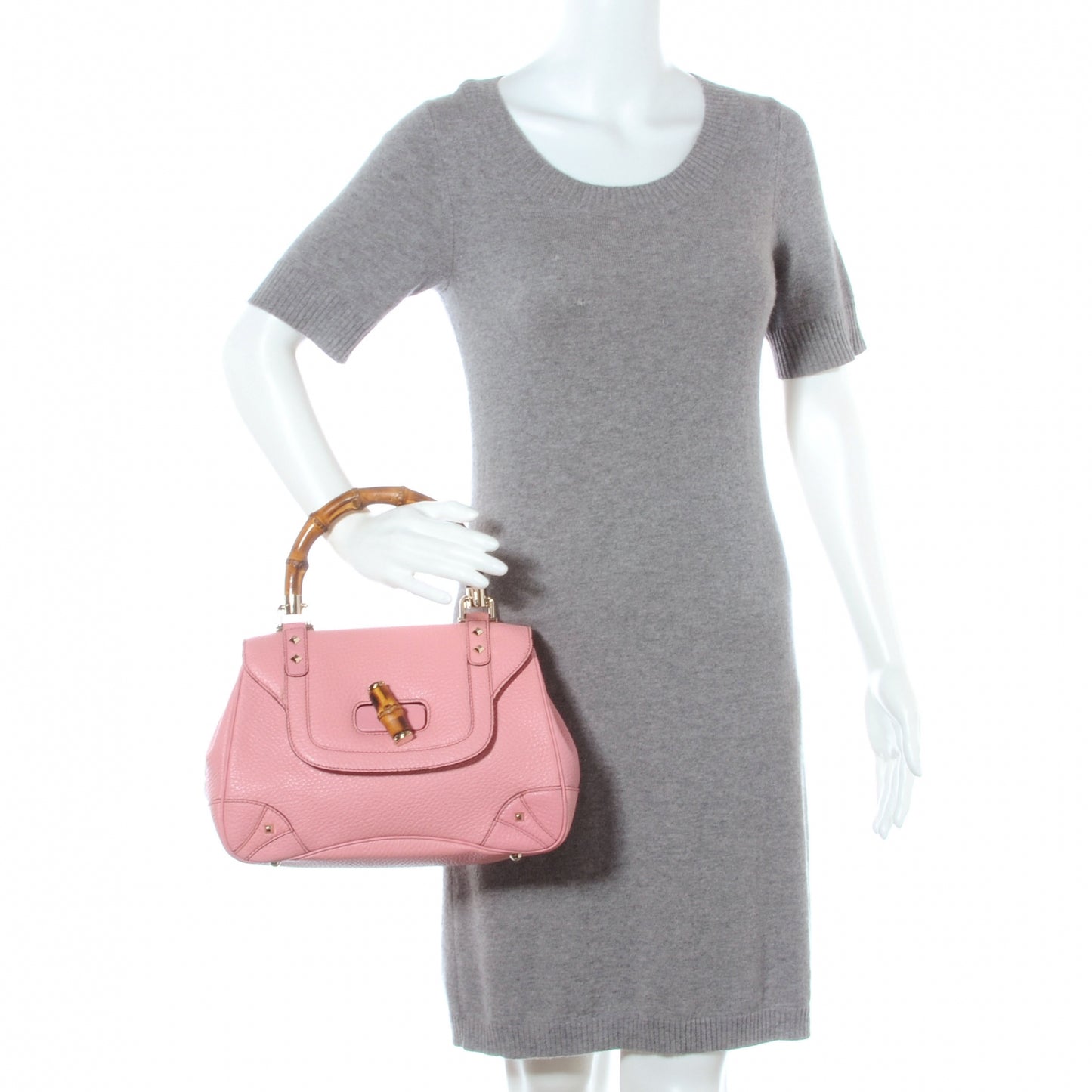 Calfskin Bamboo Top Handle Bag Pink