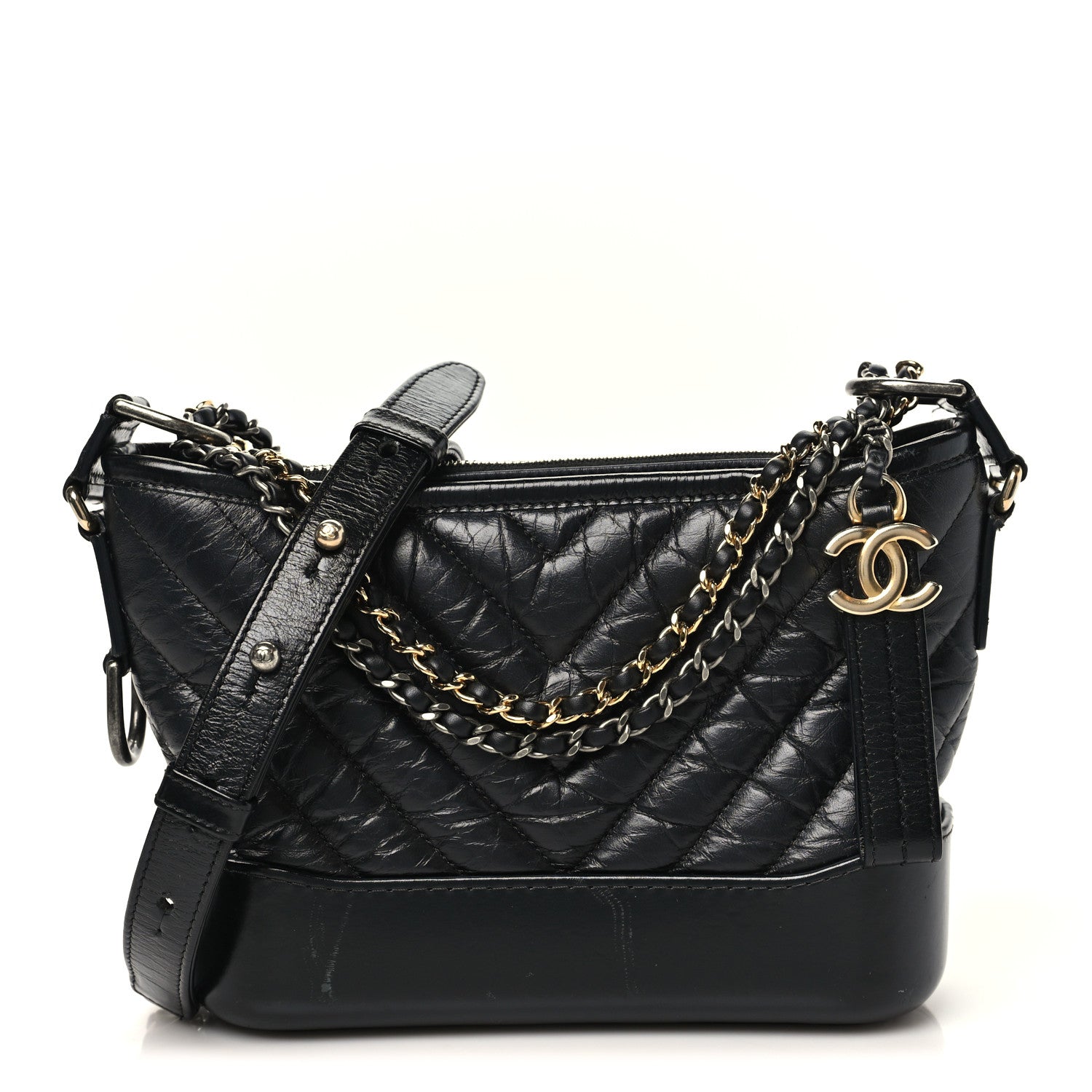 Chanel Aged Calfskin Chevron Quilted Small Gabrielle Hobo Black 1 of 11