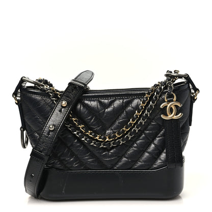Chanel Aged Calfskin Chevron Quilted Small Gabrielle Hobo Black 1 of 11