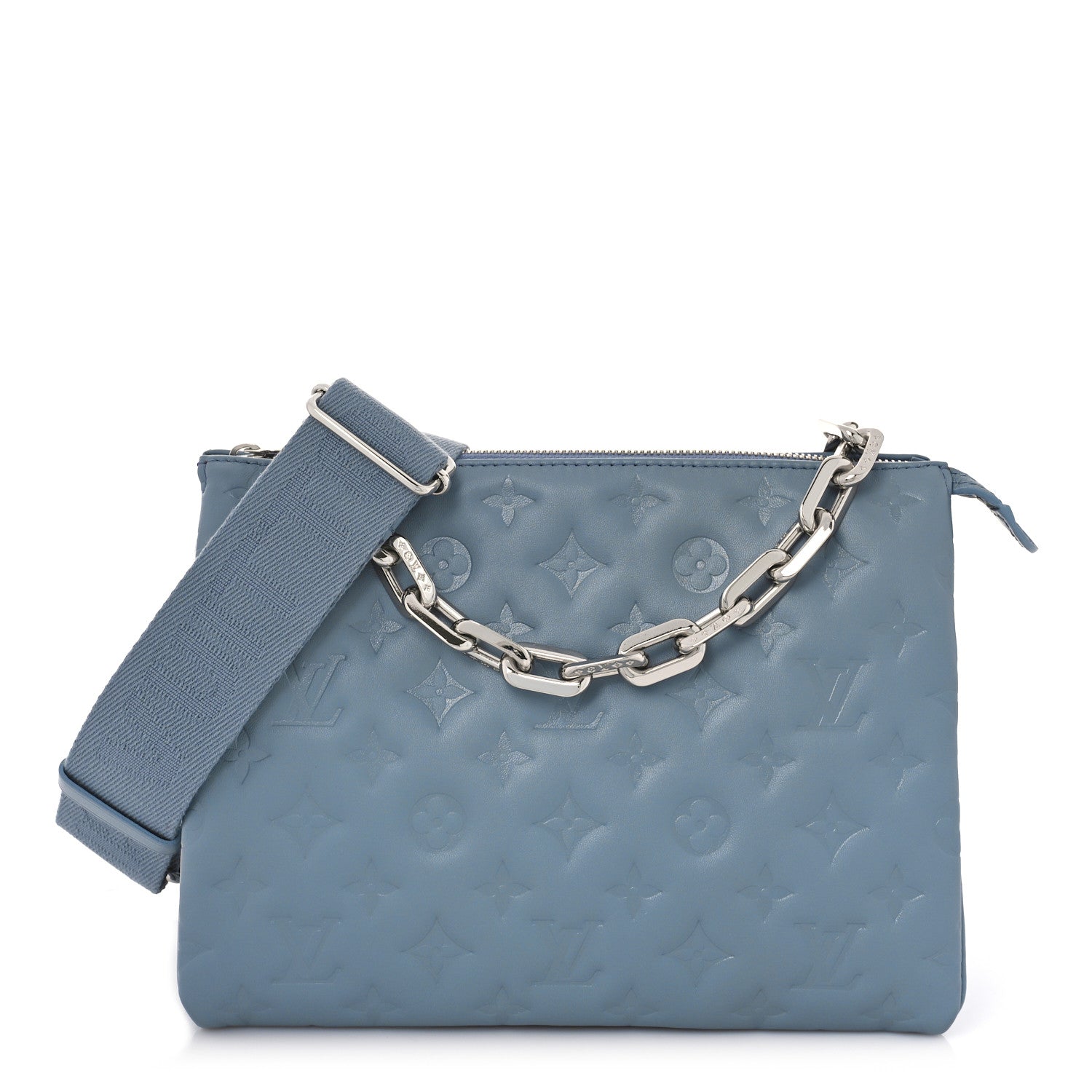 Louis Vuitton Lambskin Embossed Monogram Coussin PM Blue Glacier 1 of 8