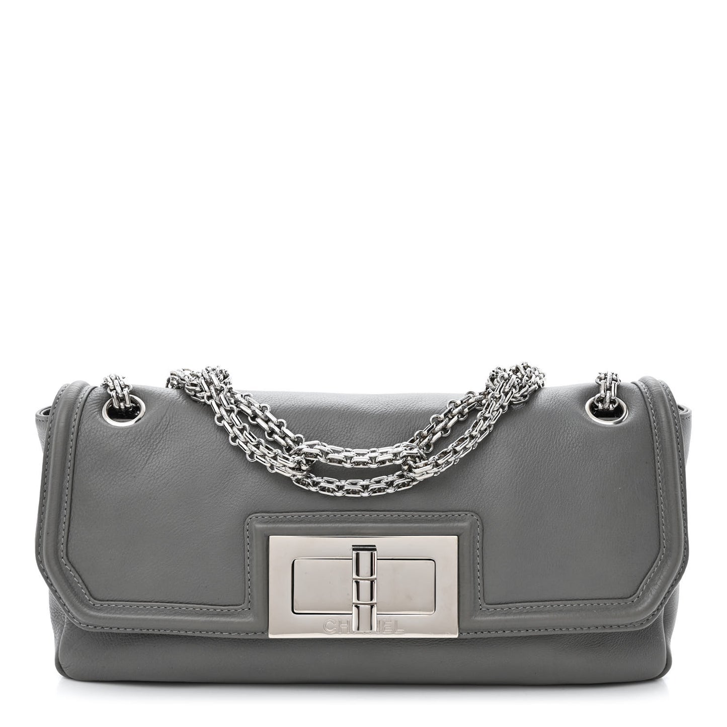 Grained Calfskin Mademoiselle Lock Bijoux Chain Flap Grey