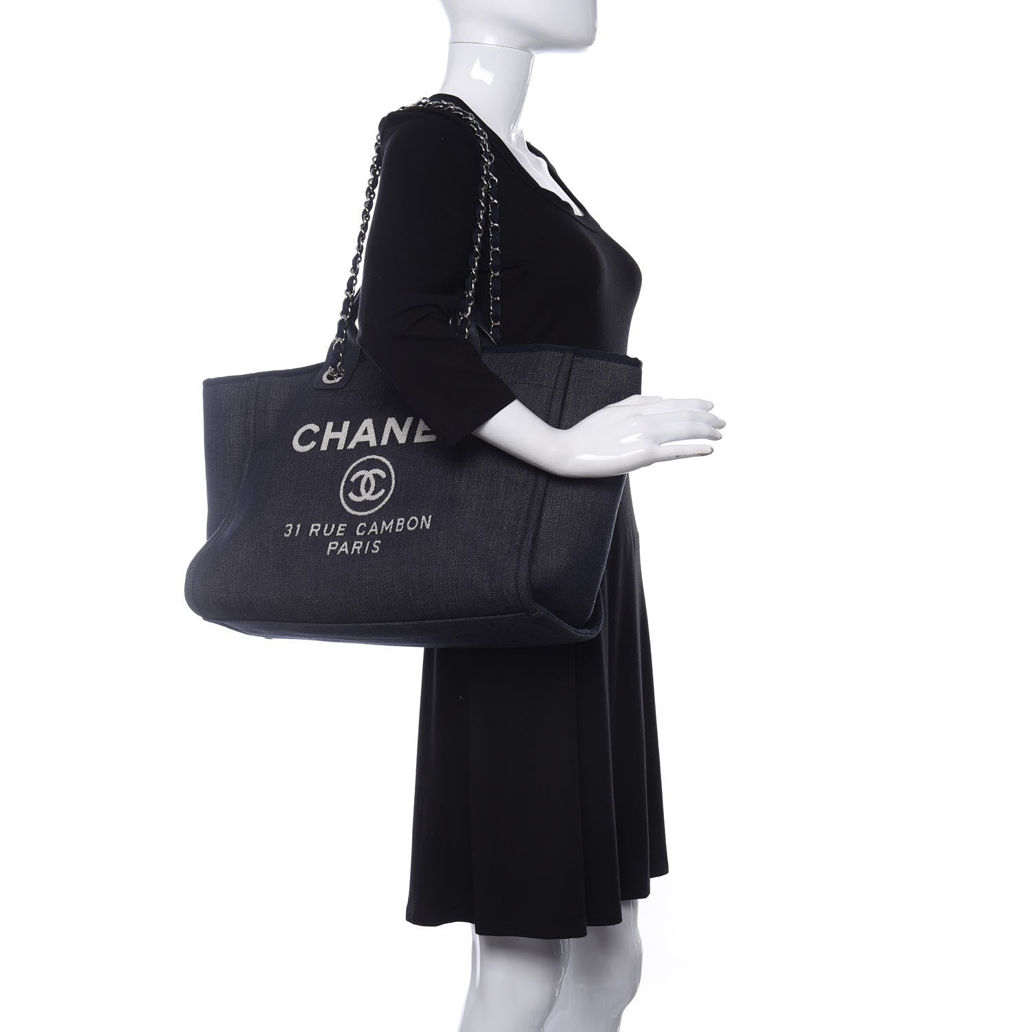 Chanel Denim Medium Deauville Tote Dark Blue 2 of 10