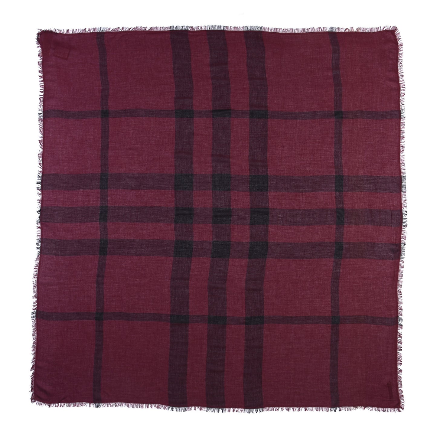 Modal Wool Overdyed Chambray Check Square Scarf Deep Claret