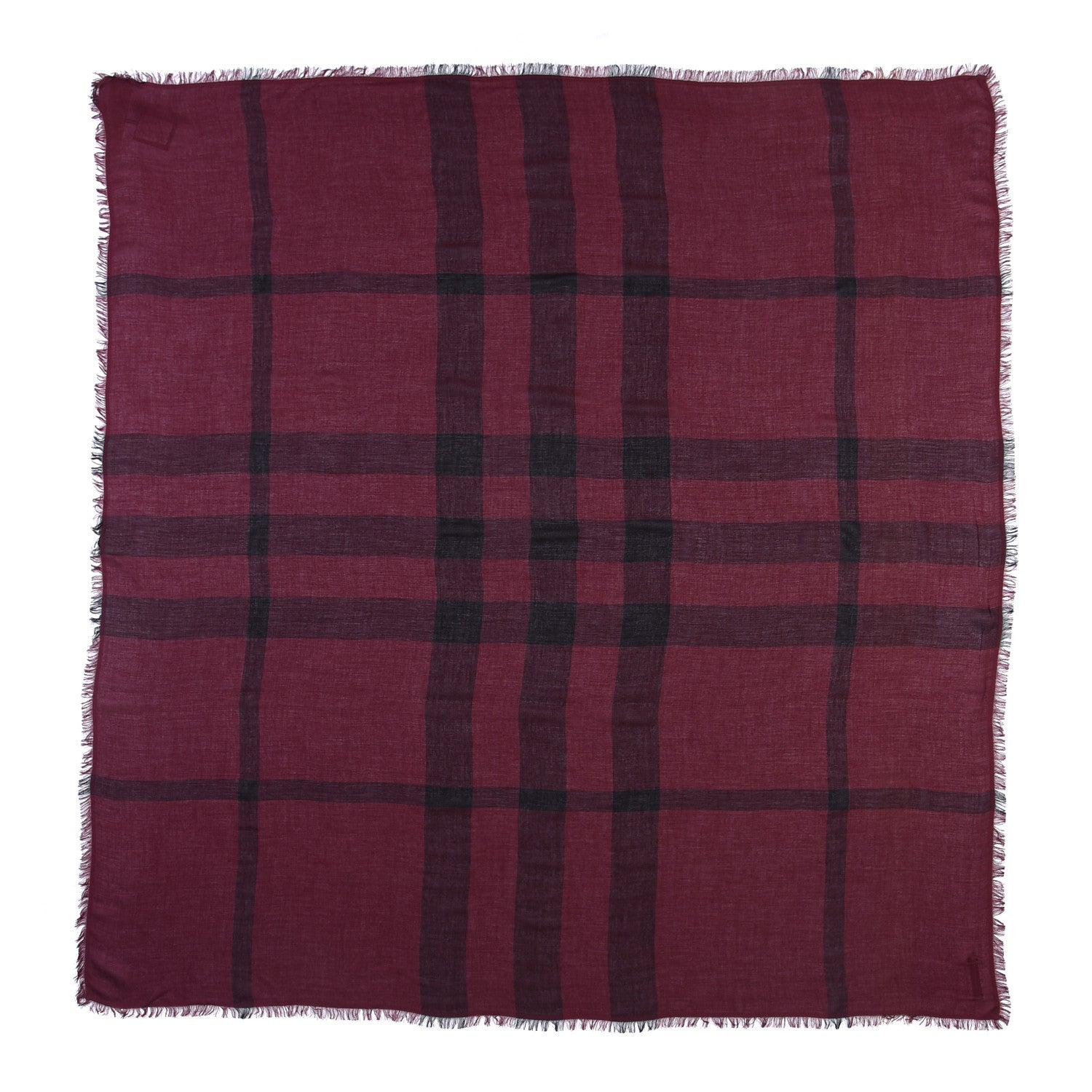 Burberry Modal Wool Overdyed Chambray Check Square Scarf Deep Claret 1 of 4