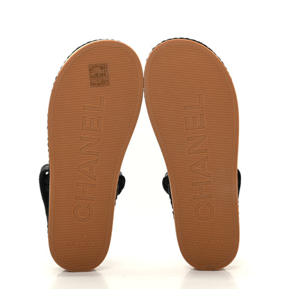 Chanel Cord Lambskin Quilted Logo Sandals 36 Black 6 of 11