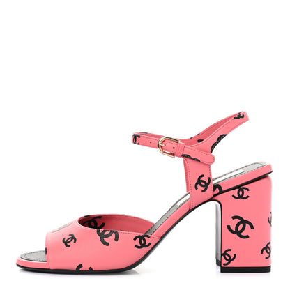 Chanel Lambskin Printed CC Sandals 39 Pink Black 1 of 9