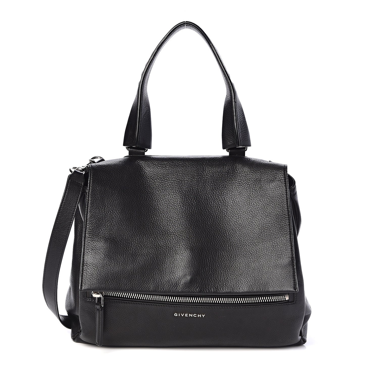 Waxy Grained Calfskin Medium Pandora Pure Flap Bag Black