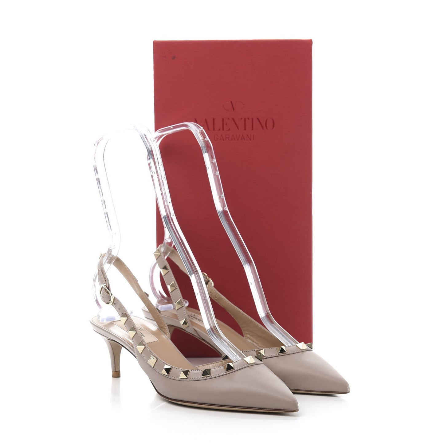 Pebbled Calfskin Rockstud Half D'Orsay Slingback 50mm Pumps 36 Poudre