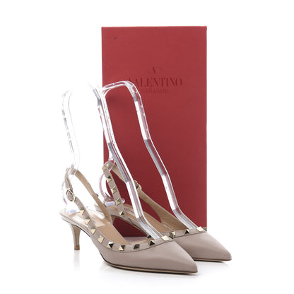 Valentino Garavani Pebbled Calfskin Rockstud Half D'Orsay Slingback 50mm Pumps 36 Poudre 10 of 10