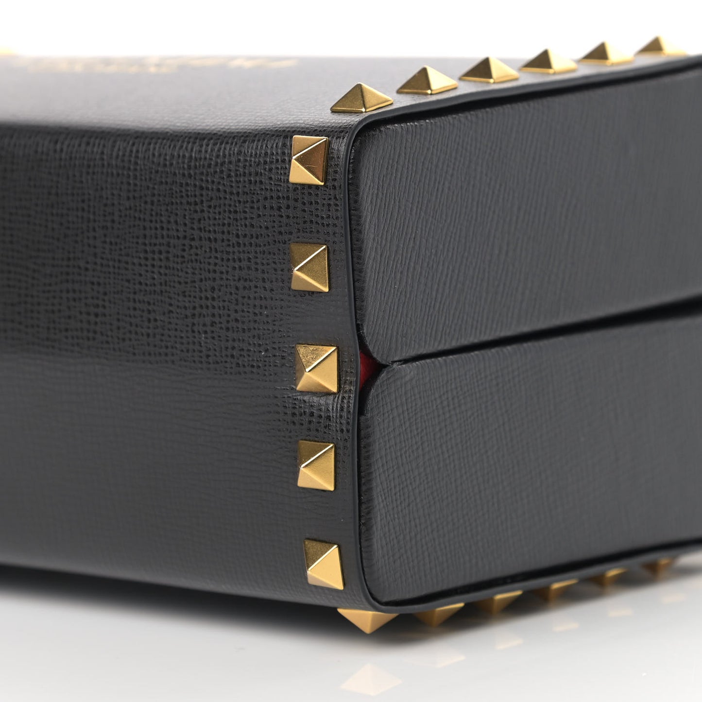 Grainy Calfskin Rockstud Alcove Box Top-Handle Bag Black