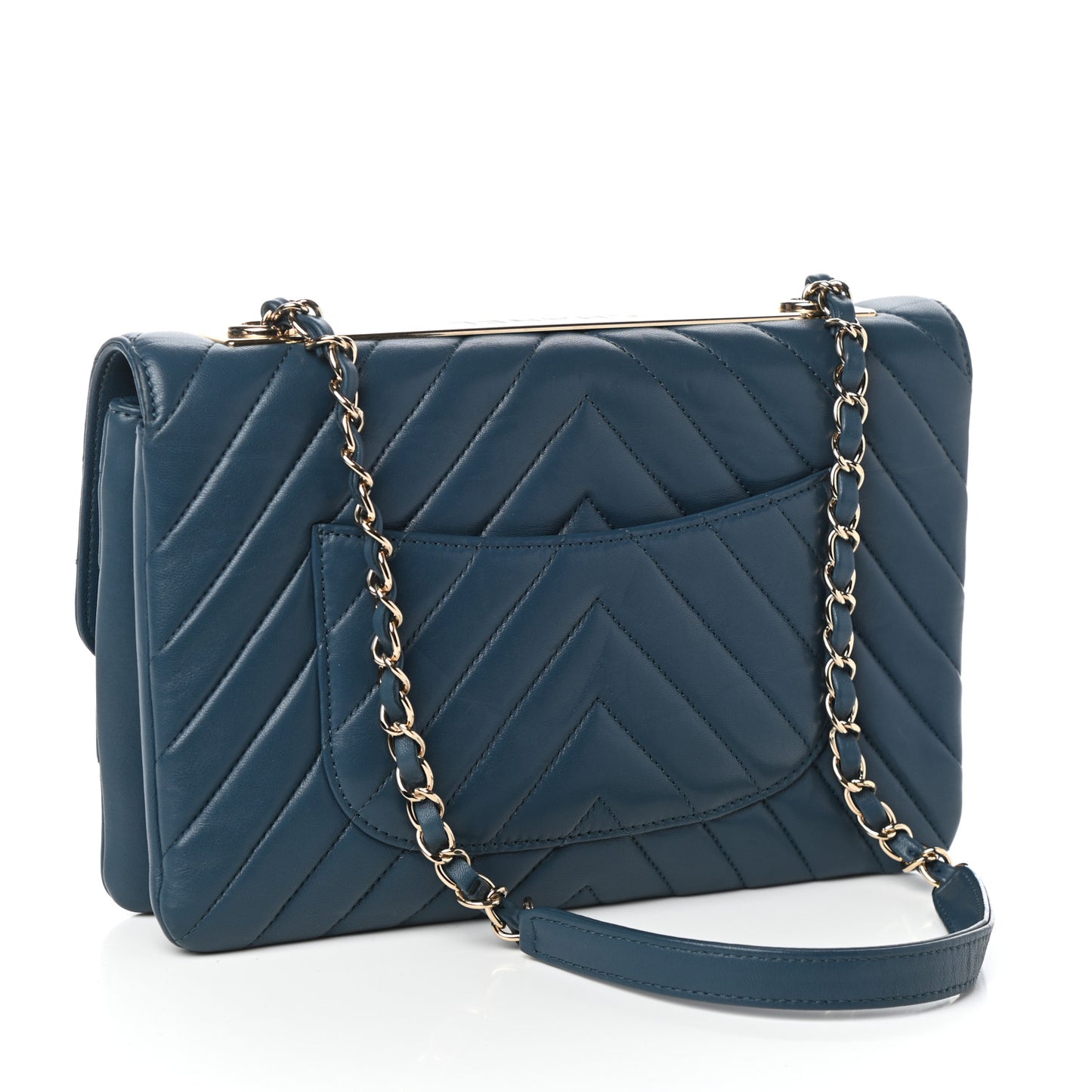 Lambskin Chevron Quilted Medium Trendy CC Flap Dark Blue