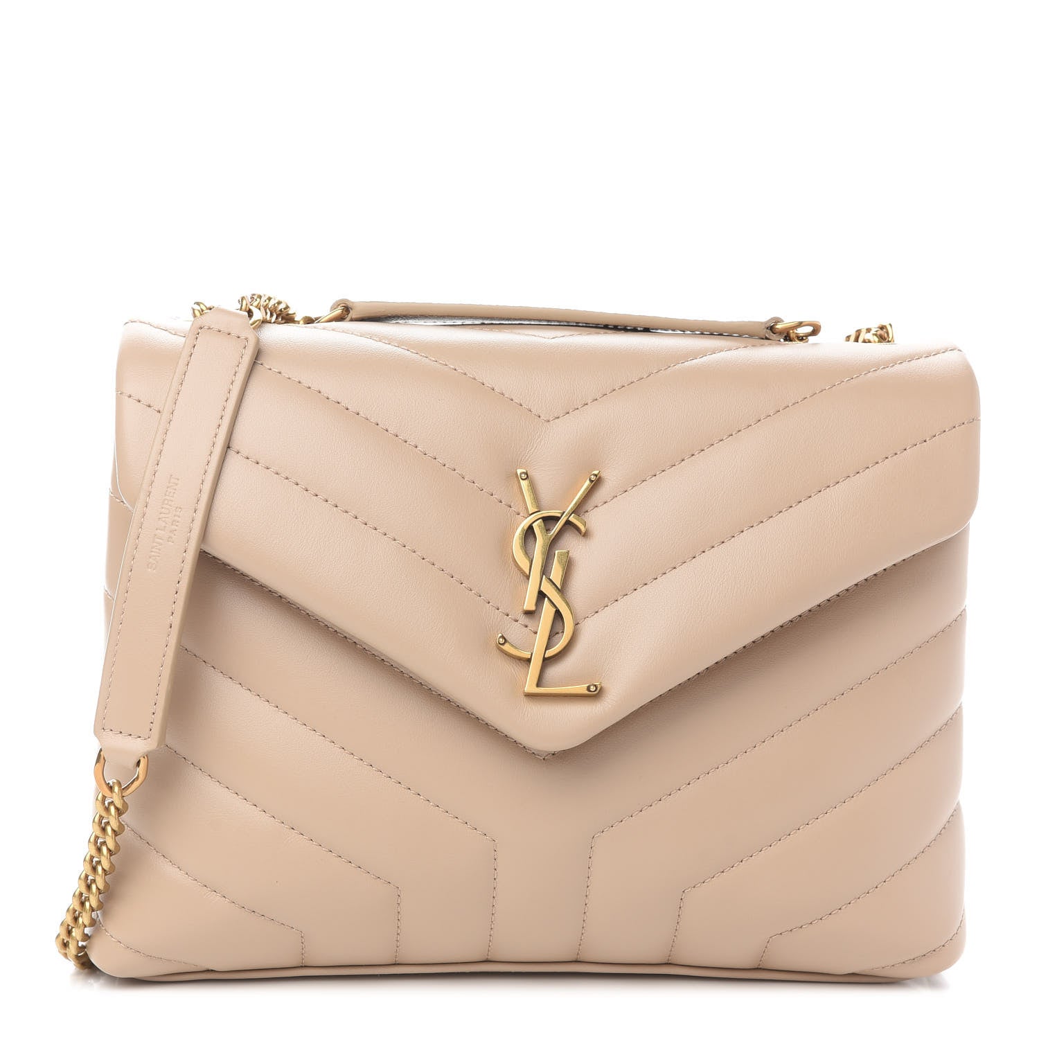 Saint Laurent Calfskin Y Quilted Monogram Small Loulou Chain Satchel Dark Beige 1 of 10