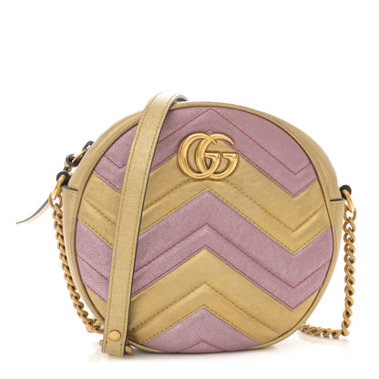 Gucci Metallic Nappa Matelasse Heart Mini GG Marmont Round Shoulder Bag Oro Vecchio Rosa 1 of 12