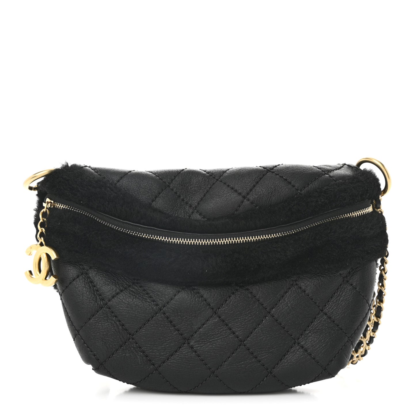 Calfskin Fur Quilted Waist Bag Fanny Pack Black