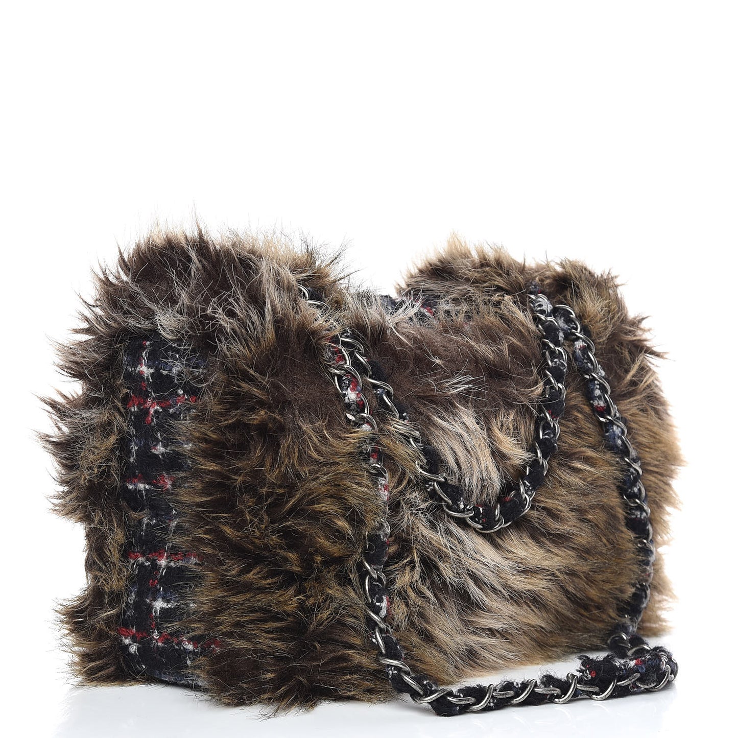 Tweed Arctic Fantasy Fur Flap Blue Red