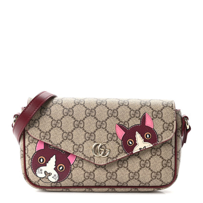 Gucci GG Supreme Monogram Cat Print Mini Shoulder Bag Beige Ebony Rosso Ancora 1 of 10