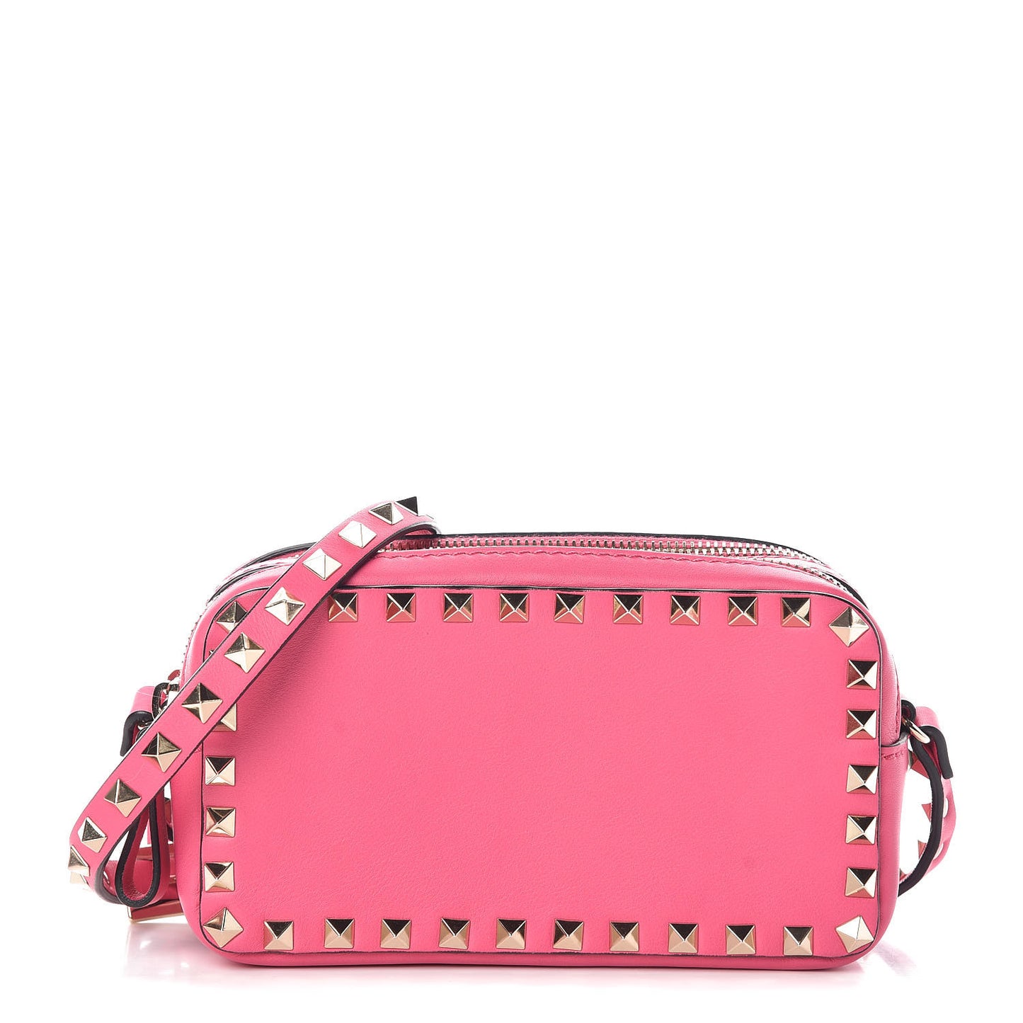 Vitello Rockstud Double Zip Camera Crossbody Bag Peony