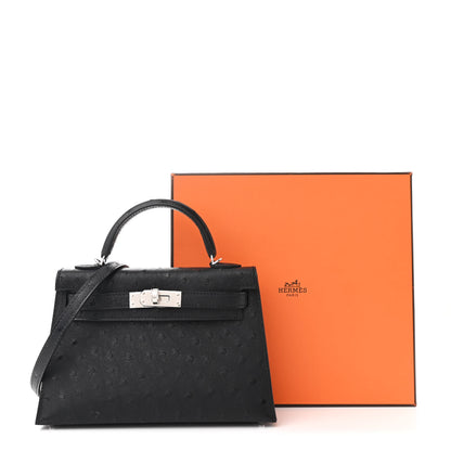 Hermes Ostrich Kelly Sellier Mini 20 Black 11 of 11