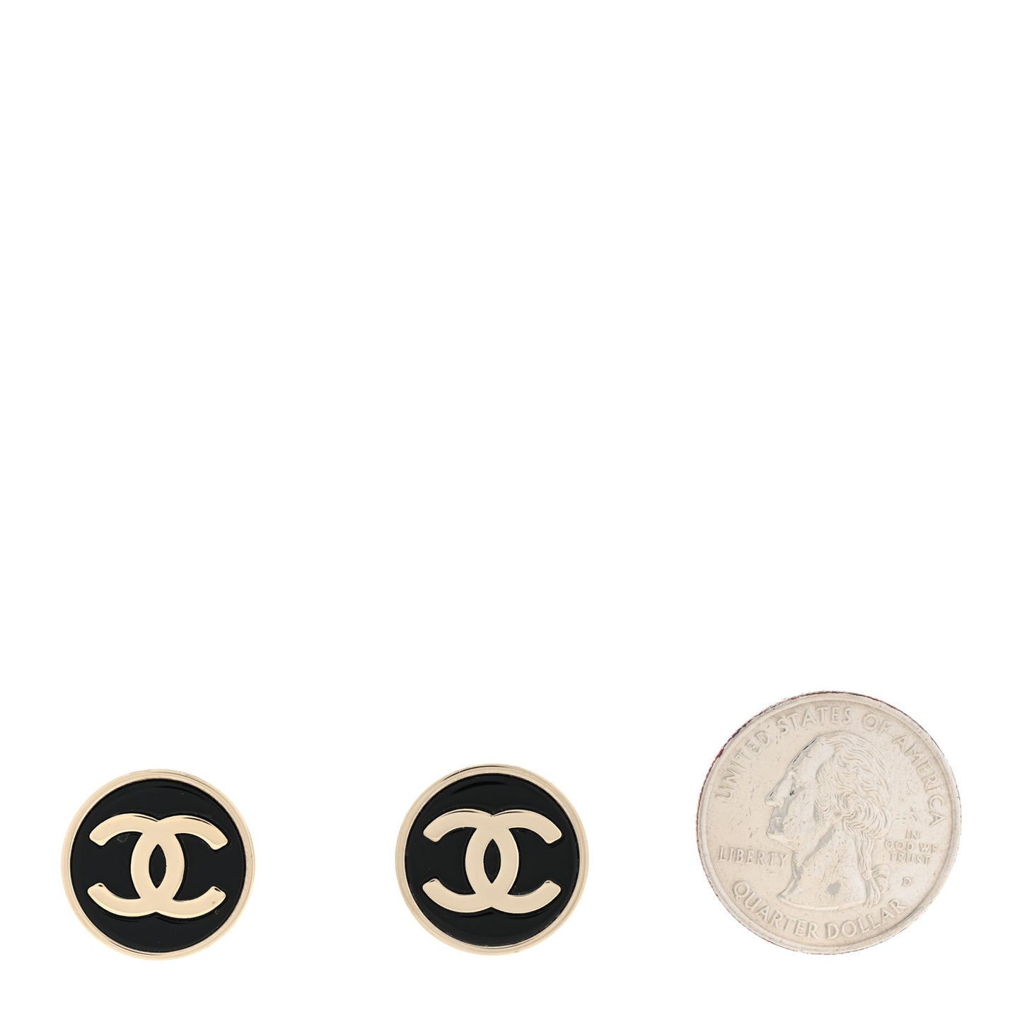 Metal Enamel CC Round Earrings Gold Black