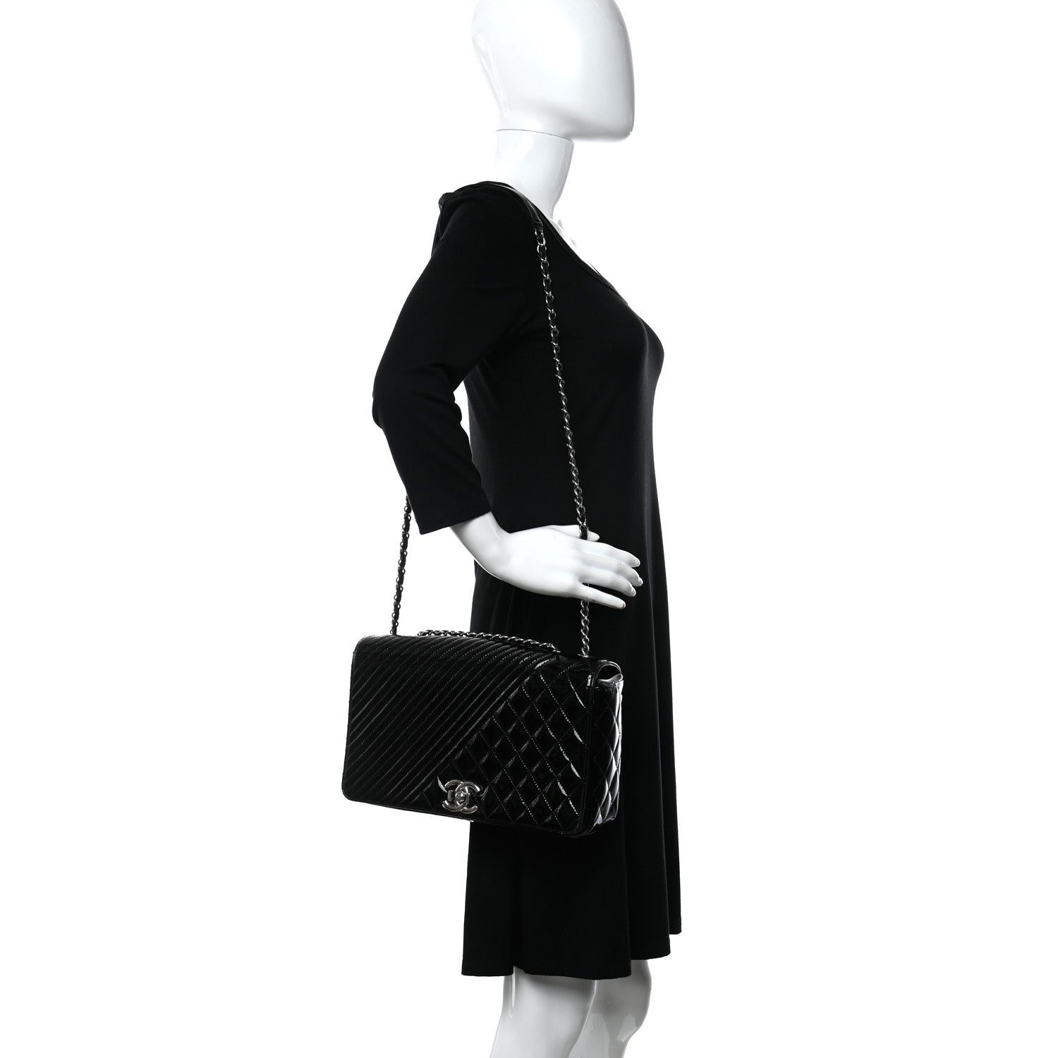 Chanel Patent Diagonal Quilted Flap Black 2 of 14
