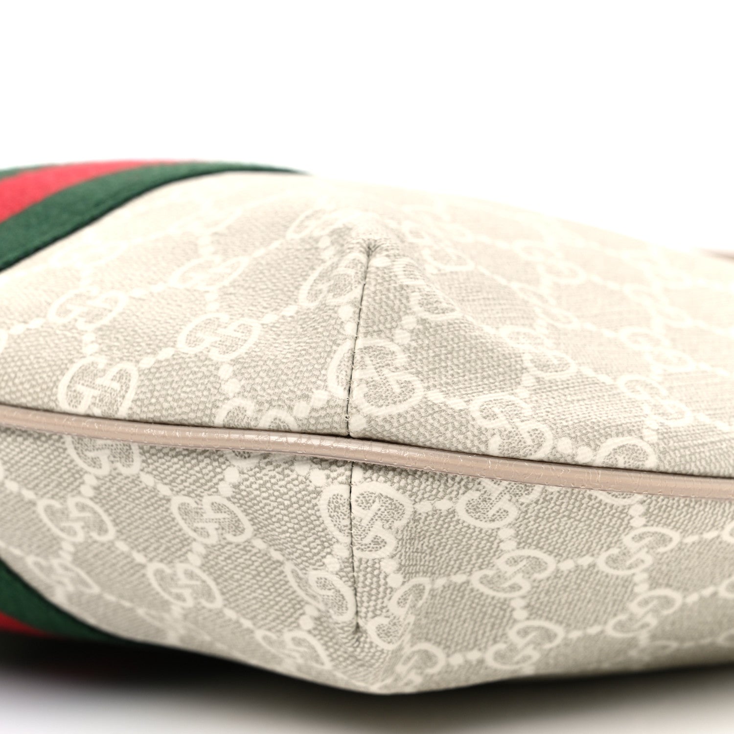 Gucci GG Supreme Monogram Textured Dollar Calfskin Web Small Ophidia Half Moon Hobo Beige Mystic White Oatmeal 9 of 10