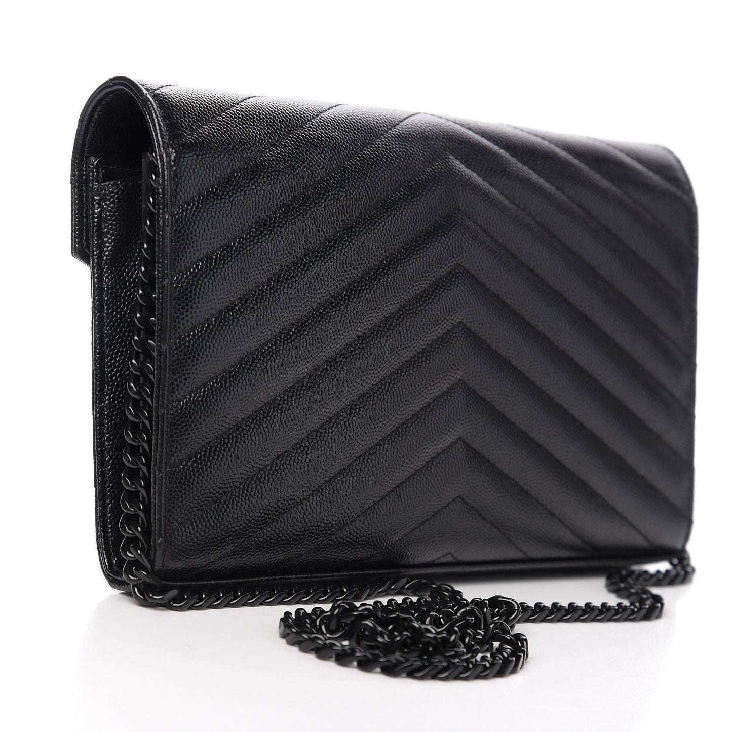 Grain De Poudre Matelasse Chevron Monogram Chain Wallet Black