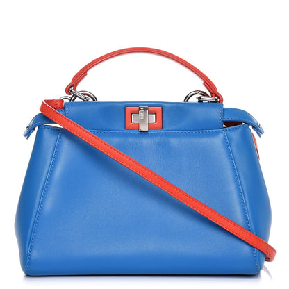 Fendi Nappa Colorblock Mini Peekaboo Iconic Satchel Blue Royal Papavero Cuoio 1 of 9