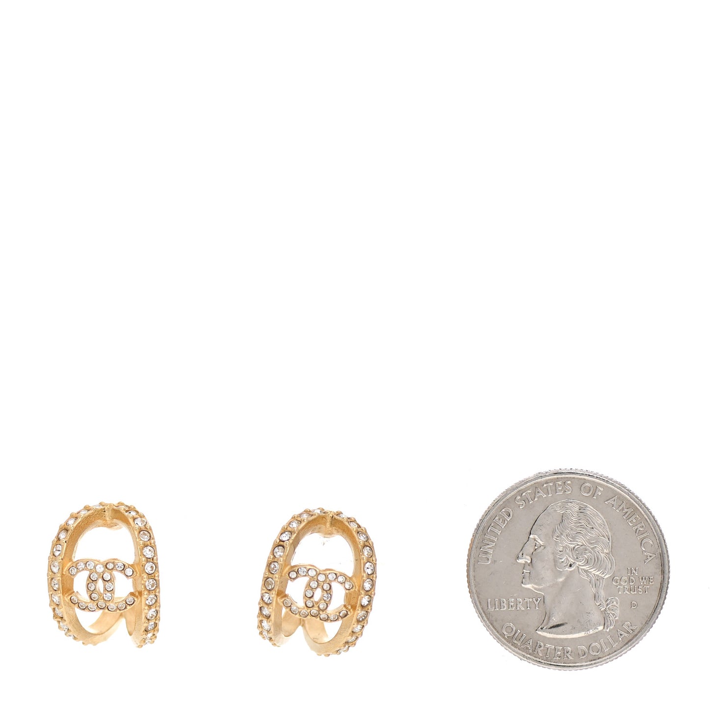 Crystal Strass CC Double Hoop Earrings Gold